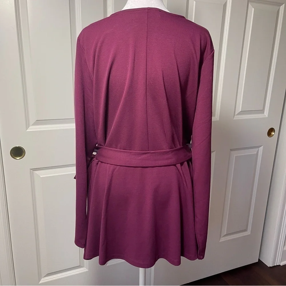 Eloquii Peplum Wrap Blouse V-Neck Long Sleeve Wine Maroon Adjustable 18